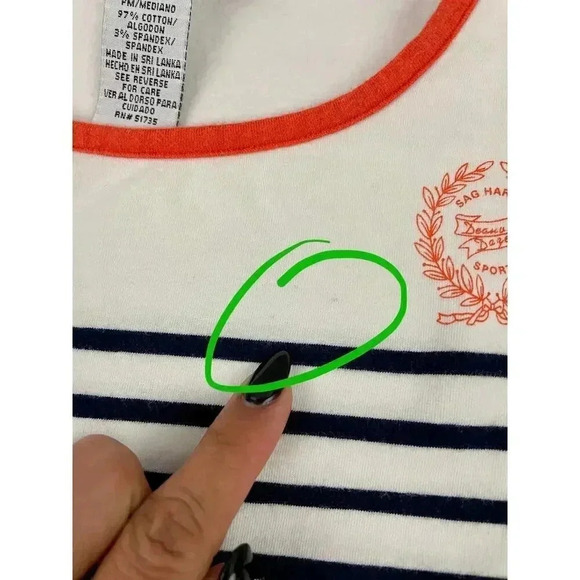 Sag Harbor Sport Striped Shirt Petite Medium 3/4 Sleeves Orange Trim Women's - Picture 4 of 11